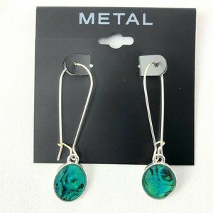 Metal Earrings Silver-tone Green Dangles 2 1/8"